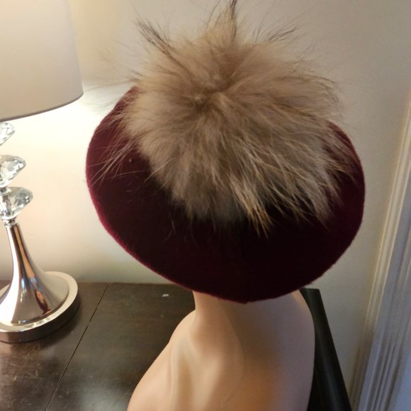Plum Tam Hat--With Real Fur - Picture 4 of 4